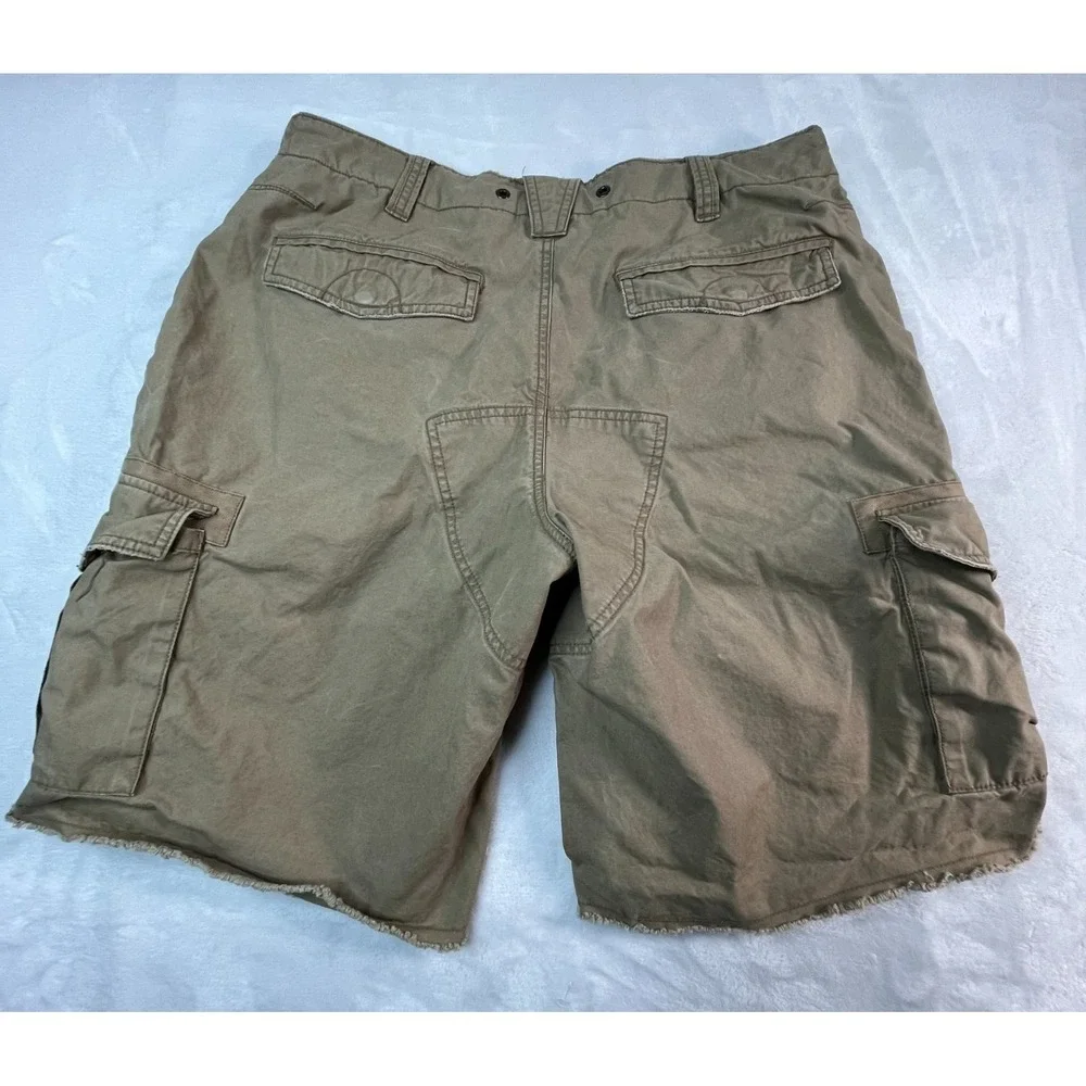 VTG OLD NAVY Mens 34 Shorts Khaki Tan Cargo Pocket Raw‎ Hem 10